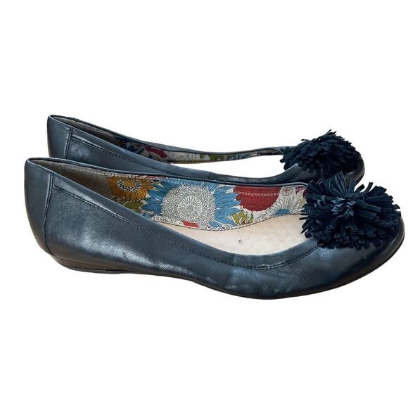 Hush Puppies Shoes - Hush Puppies Black Leather PomPom Slip on Flat Shoes